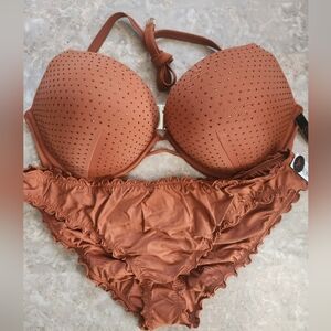 38D/XXL VS Bombshell Diamanté Bikini Top Ruffle Cheeky Bikini Set